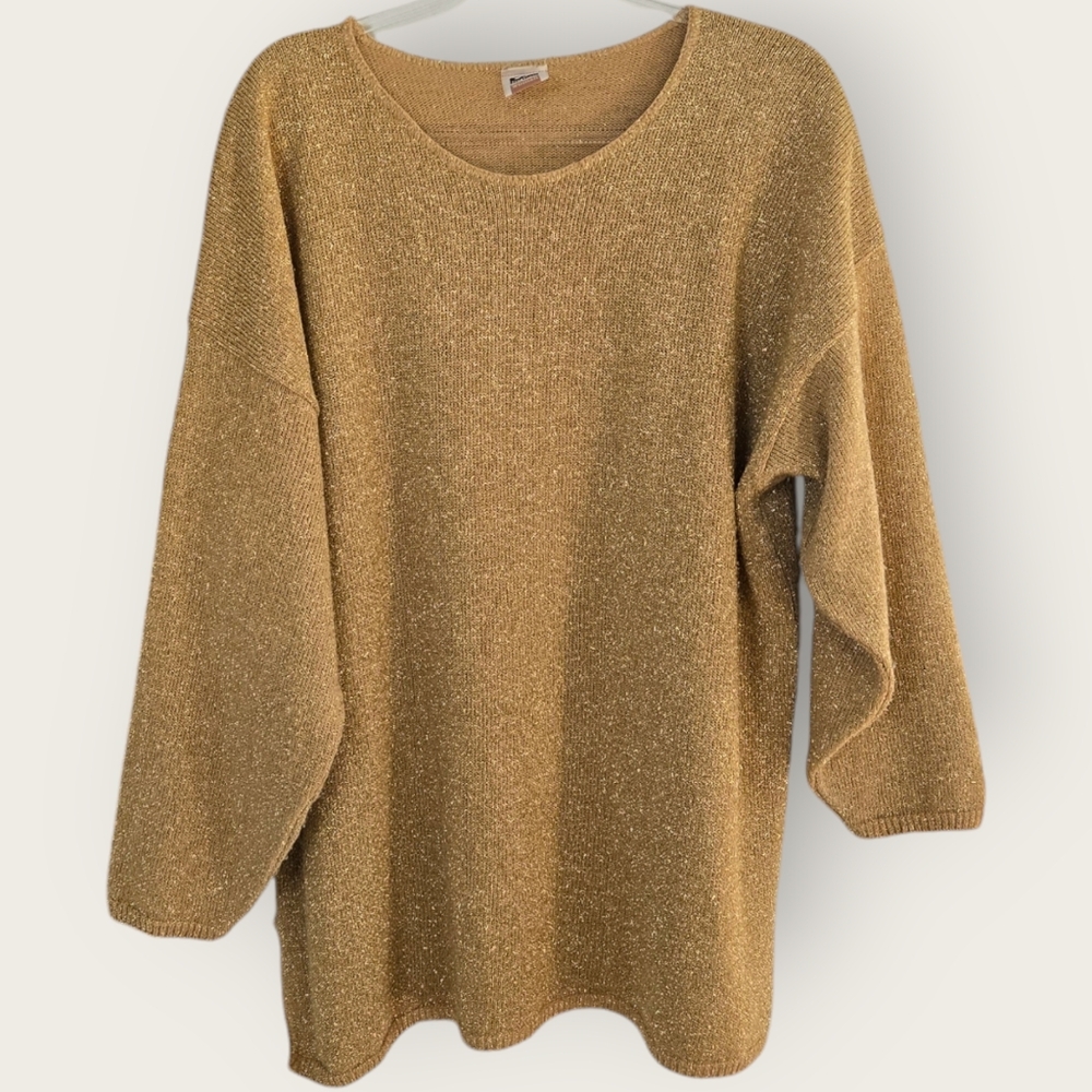 Vintage Basic Editions Sweater Size 18W Metallic Gold Pullover Disco 70s USA